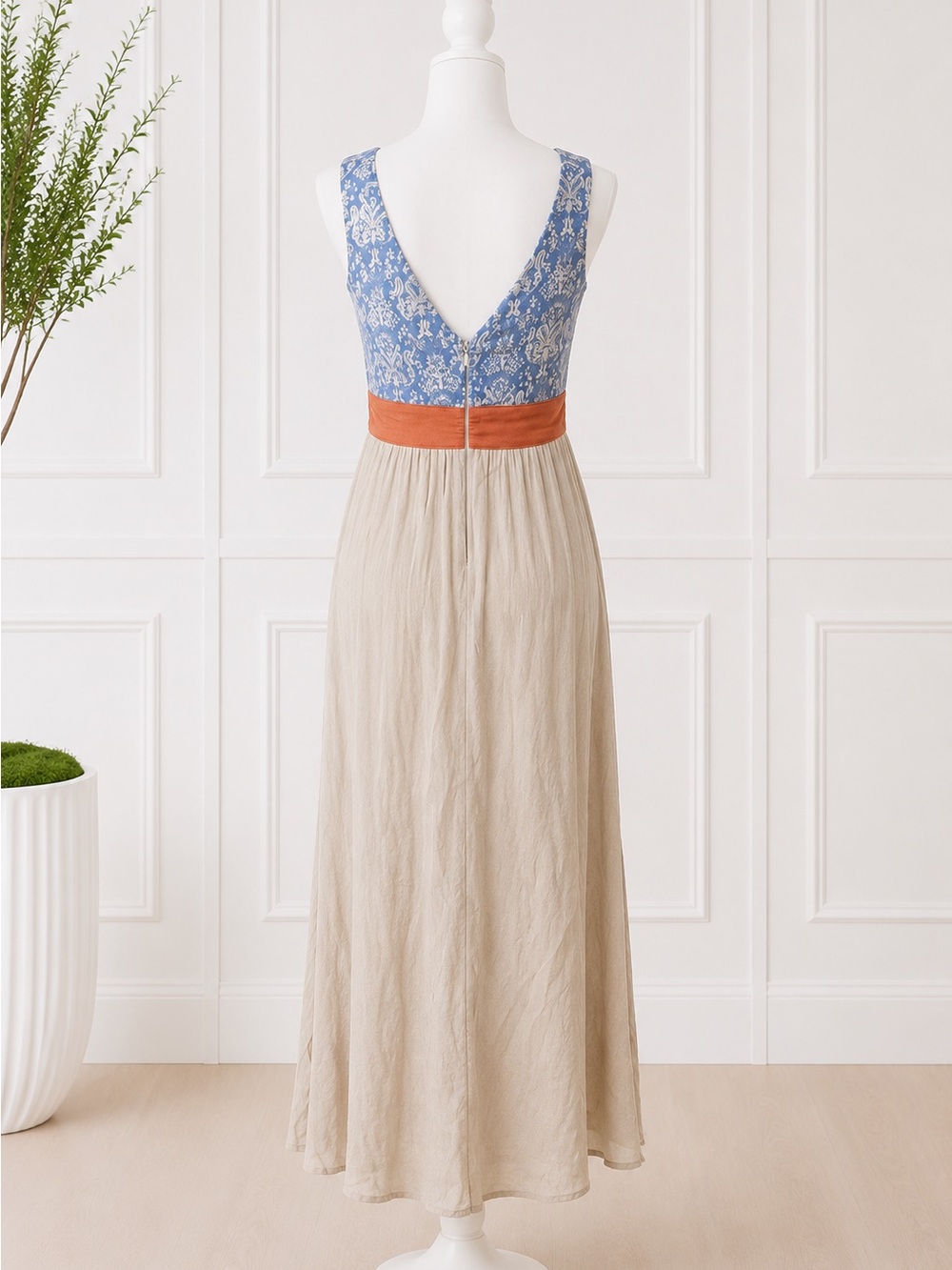 Flying Tomato Blue & Cream Boho Maxi Dress with Red Embroidered Waist - Picture 4 of 6